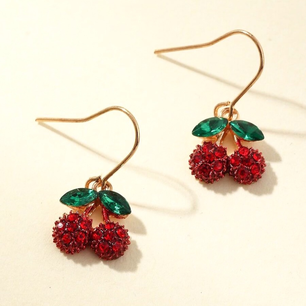 Any 2/$20! Gold Cherry w/Leaves Drop Earrings - Picture 6 of 9